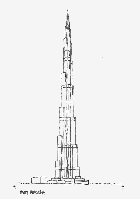 Burj Khalifa Skyscraper Sketch Heidi Mergl Architect
