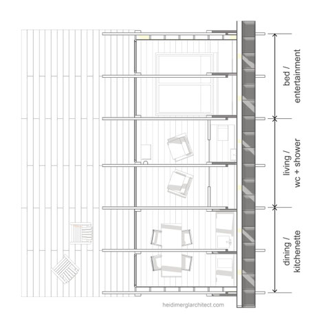 Micro home floor plan interior layout idea by Heidi Mergl Architect
