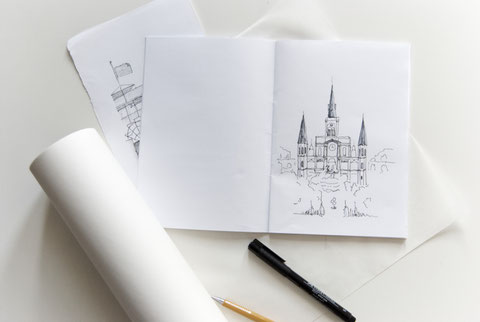 Jackson Square and St. Louis Cathedral Sketch by Heidi Mergl Architect