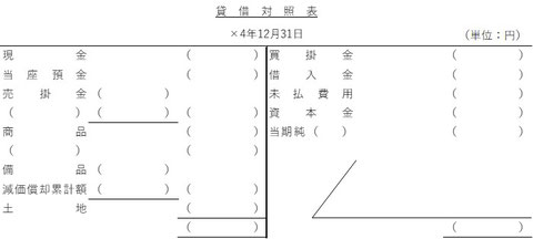 貸借対照表　解答用紙