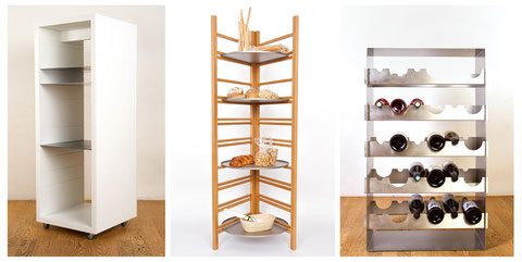 typ-n Rollcontainer, Klappregal und Design Weinregal aus Edelstahl – für Küche, Wohnraum und Gastronomie