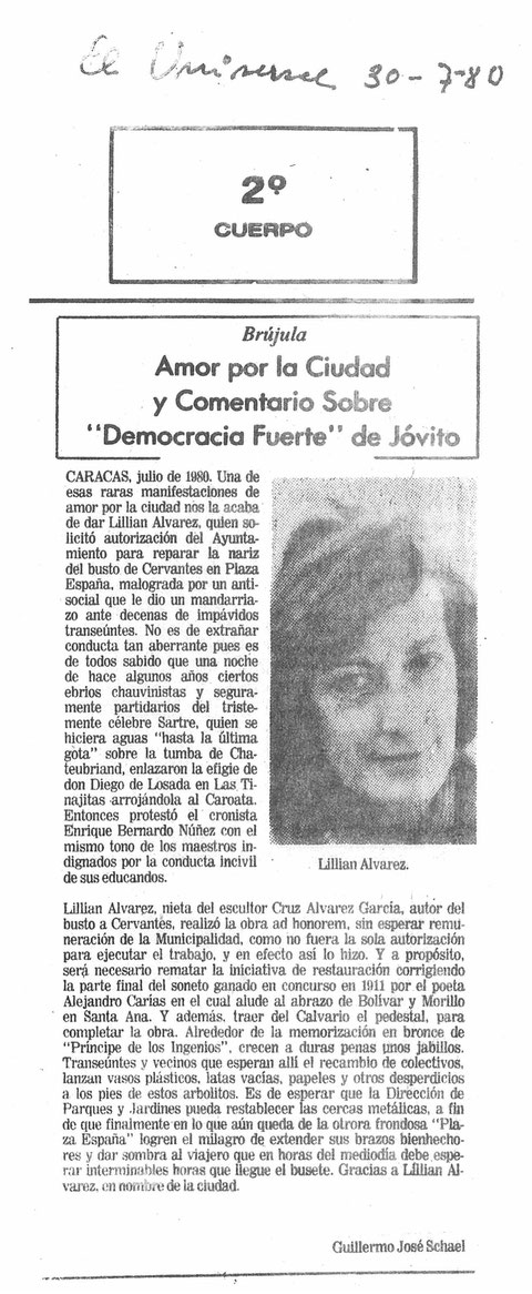 Amor por la Ciudad y Comentario Sobre Democracia Fuerte de Jovito - Brujula - El Universal - Julio 07 de 1980