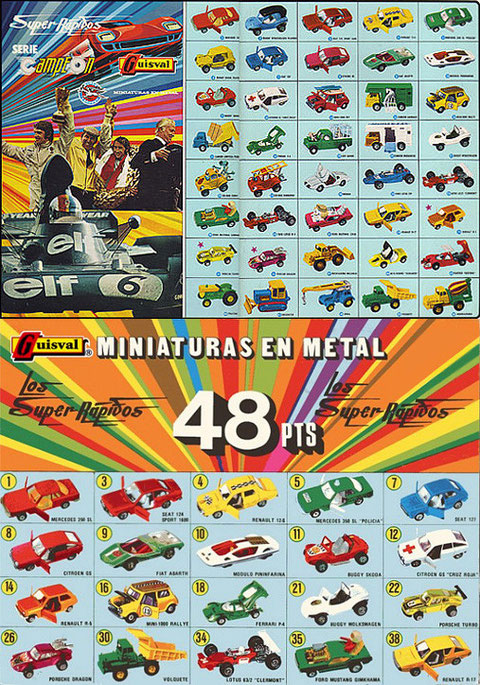 En este catálogo ya figuran algunas novedades de la serie 1976: los Porsche (núm. 22 y 26), el Renault 17 (núm 38) y las nuevas ruedas del Renault 5 (núm. 14).