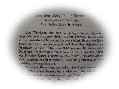 Früher Aufsatz Julius Kugys in der Zeitschrift des Deutschen und Österreichischen Alpenvereins 1878