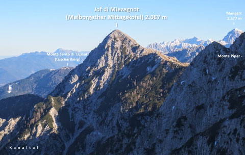 ulische Alpen, Mangart, Triglav, Montasch, Luschari, Dobratsch, Miezegnot, Zweispitz