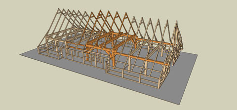 Reconstructietekening Middendorpsstraat 5 Meppen, de op één na oudste boerderij van Nederland uit 1380.