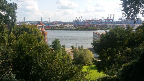 blick aus dem park in alons auf die elbe