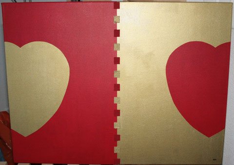 Heart's; Acryl, Goldbronze & Quarzsand auf Leinwand; 60x80