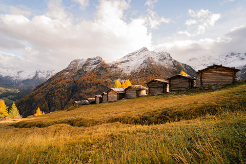 LOBISA SCHUPFN Tauferer Ahrntal, South Tyrol An easy family hike in Rein in Taufers: across meadows and larch forests to the rustic hay barns of the Lobisa Schupfn in the Rieserferner-Ahrn Nature Park.