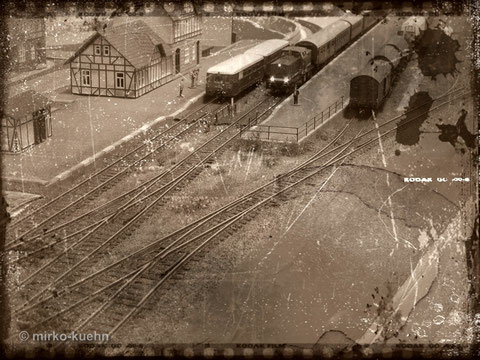 Stadtarchiv: Blick auf den Bahnhof "Lanckenau" aus Richtung Lokschuppen