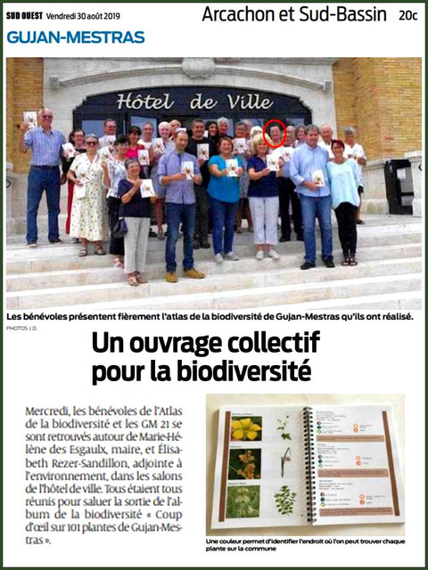 Article Journal Sud-Ouest du 30 août 2019 au sujet de l'album herbier de la biodiversité "Coup d’œil sur 100 et une plantes de Gujan-Mestras"  (Bassin d'Arcachon - 33) 