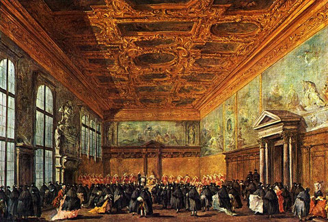 Il Doge concede udienza nella sala del Maggior Consiglio , Palazzo Ducale   ( dipinto di Francesco Guardi )