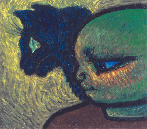 《猫と少年》1953　クレパス