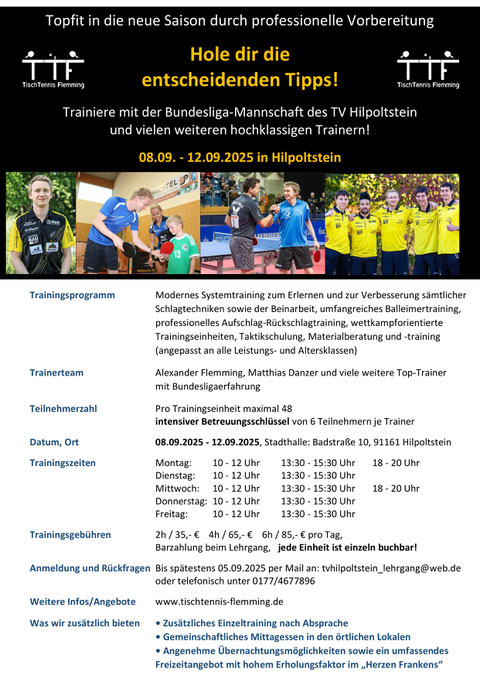 Lehrgang Sommerferien in Hilpoltstein 08.09.-12.09.2025