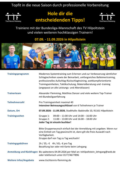 Saisonvorbereitung Hilpoltstein 07.09. - 11.09.2026