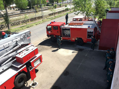 Training with the equipment procured (ladder trucks and fire trucks)(Location: Kapan, May 2019)
