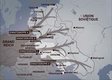 Les zones d’action des Einsatzgruppen en Union soviétique. Source : Institut für Zeitgeschichte, München -Berlin, 1999