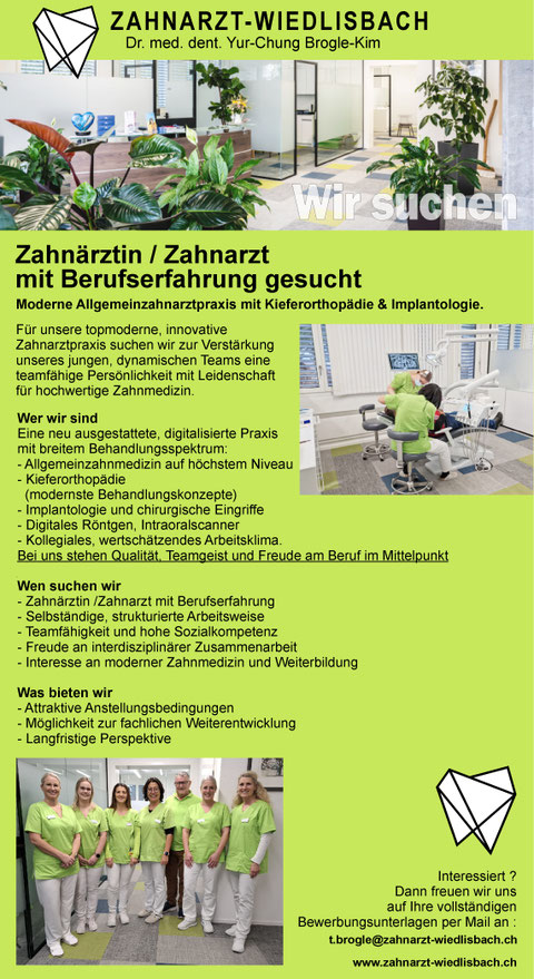 Jobs Freie Stelle als Zahnarzt m/w mit Berufserfahrung  / Zahnarzt Wiedlisbach, Region Mittelland. Zahnarzt wiedlisbach