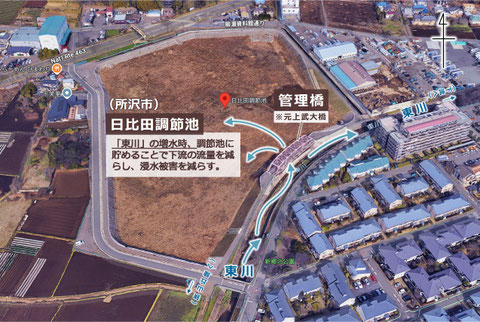 「日比田調節池」(埼玉県所沢市)と「管理橋」