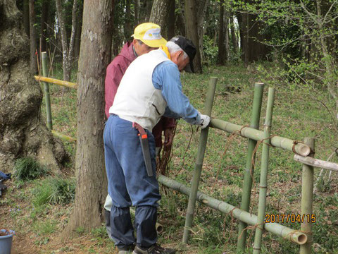 竹柵の改修作業が続いています