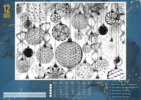 Zentangle Wandkalender S/W Glitzerkugeln