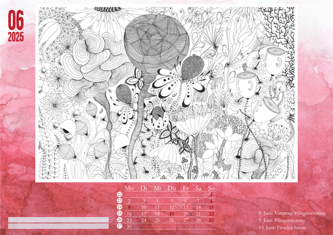 Zentangle Wandkalender S/W Blumenwiesenstück