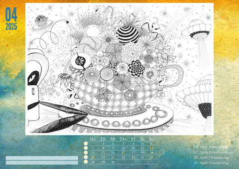 Zentangle Wandkalender S/W Fliegende Untertasse