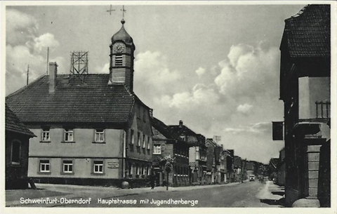 Oberndorf, Hauptstraße mit Jugendherberge 1951