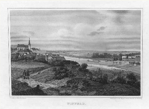 Fritz Bamberger: WIPFELD/ : Gesamtansicht und Ludwigsbad; um 1847, Stahlstich, 11x16 cm