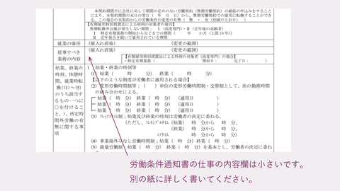 労働条件通知書の仕事の内容欄