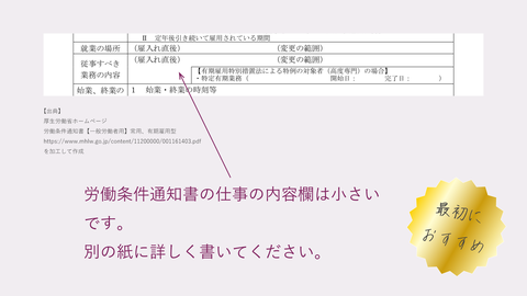 労働条件通知書の仕事の内容欄