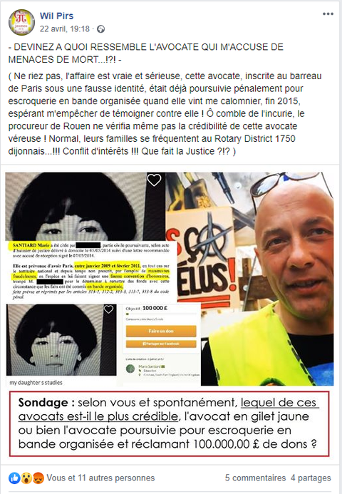 Facebook WIL PIRS Maître Wildfried PARIS AVOCAT DISSISENT Menacé de mort en FRANCE www.jesuispatrick.fr ALERTE ROUGE www.alerterouge-france.fr