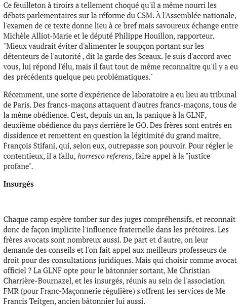 Quand l'appartenance maçonnique pèse dans la balance Par Sophie Coignard Publié le 01/02/2011 à 15h10 Le Point