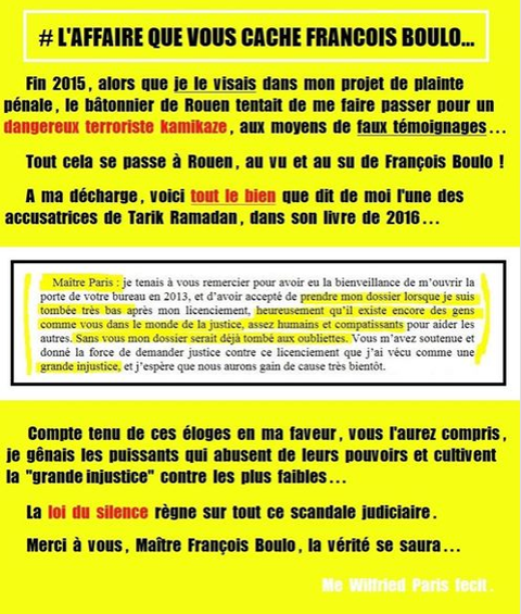 Facebook WIL PIRS Maître Wildfried PARIS AVOCAT DISSISENT Menacé de mort en FRANCE www.jesuispatrick.fr ALERTE ROUGE www.alerterouge-france.fr