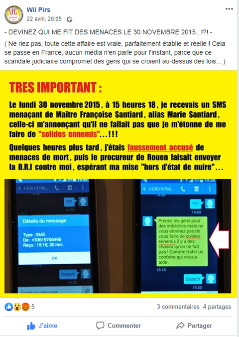 Facebook WIL PIRS Maître Wildfried PARIS AVOCAT DISSISENT Menacé de mort en FRANCE www.jesuispatrick.fr ALERTE ROUGE www.alerterouge-france.fr