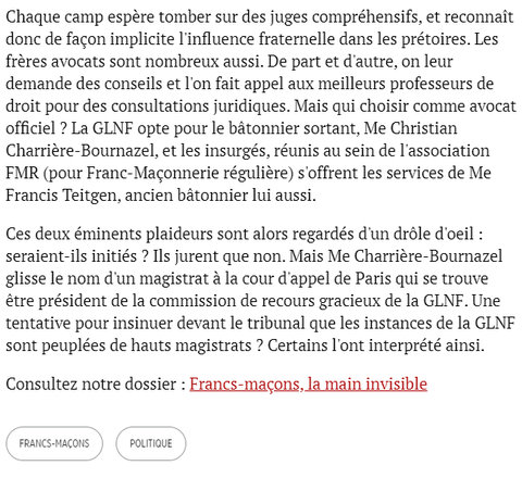 Quand l'appartenance maçonnique pèse dans la balance Par Sophie Coignard Publié le 01/02/2011 à 15h10 Le Point