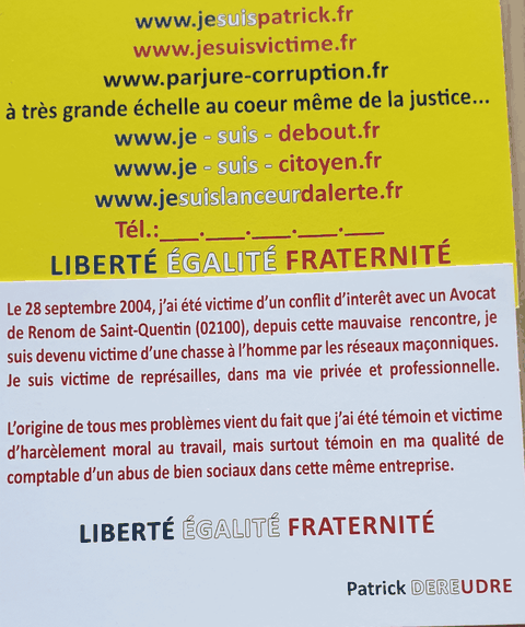 Ma carte de visite que je laisse de façon systématique après un entretien avec un journaliste, une personnalité politique