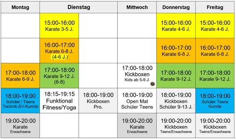 Kinder Karate, Kickboxen, Fitness, Stundenplan Karate Dojo Engen e.V. 