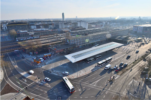 Der Hauptbahnhof in Bochum aus der Vogelperspektive