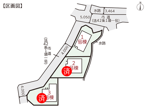 岡山市北区西辛川の新築 一戸建て分譲住宅の区画図