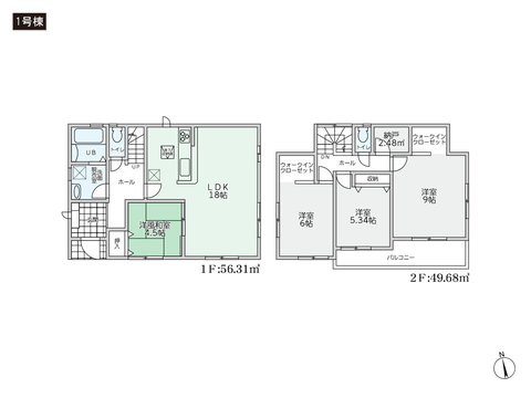 岡山県岡山市南区千鳥町の新築 一戸建て分譲住宅の間取り図