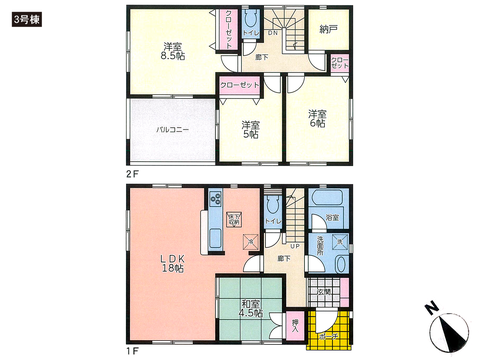 岡山県倉敷市林の新築 一戸建て分譲住宅の間取り図