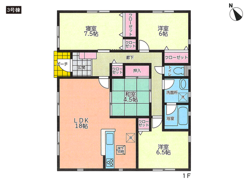 倉敷市連島町鶴新田の新築 一戸建て分譲住宅の間取り図
