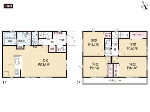 岡山市南区福成の新築 一戸建て分譲住宅の間取り図