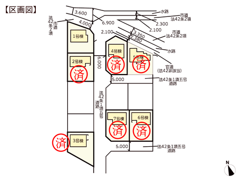 岡山県倉敷市福田町古新田の新築 一戸建て分譲住宅の区画図