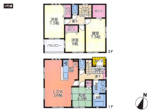 岡山県岡山市東区西大寺東の新築 一戸建て分譲住宅の間取り図