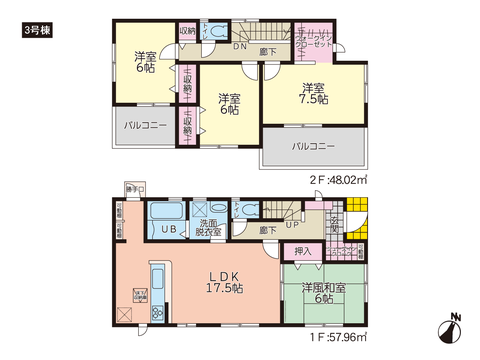 岡山県倉敷市八島の新築 一戸建て分譲住宅の間取り図