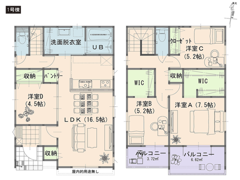 岡山市北区津高の新築 一戸建て分譲住宅の間取り図