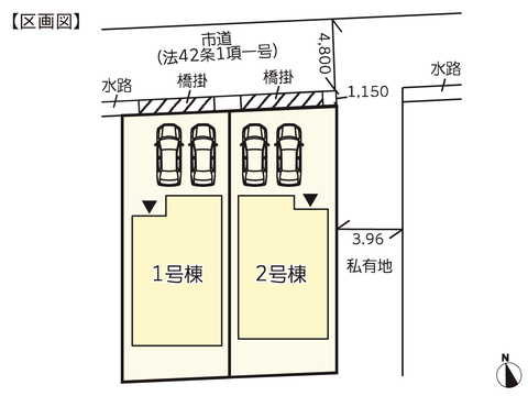 岡山県倉敷市西中新田の新築 一戸建て分譲住宅の区画図