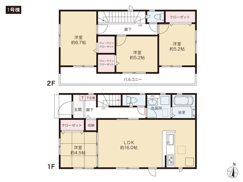 岡山県岡山市東区益野町の新築 一戸建て分譲住宅の間取り図